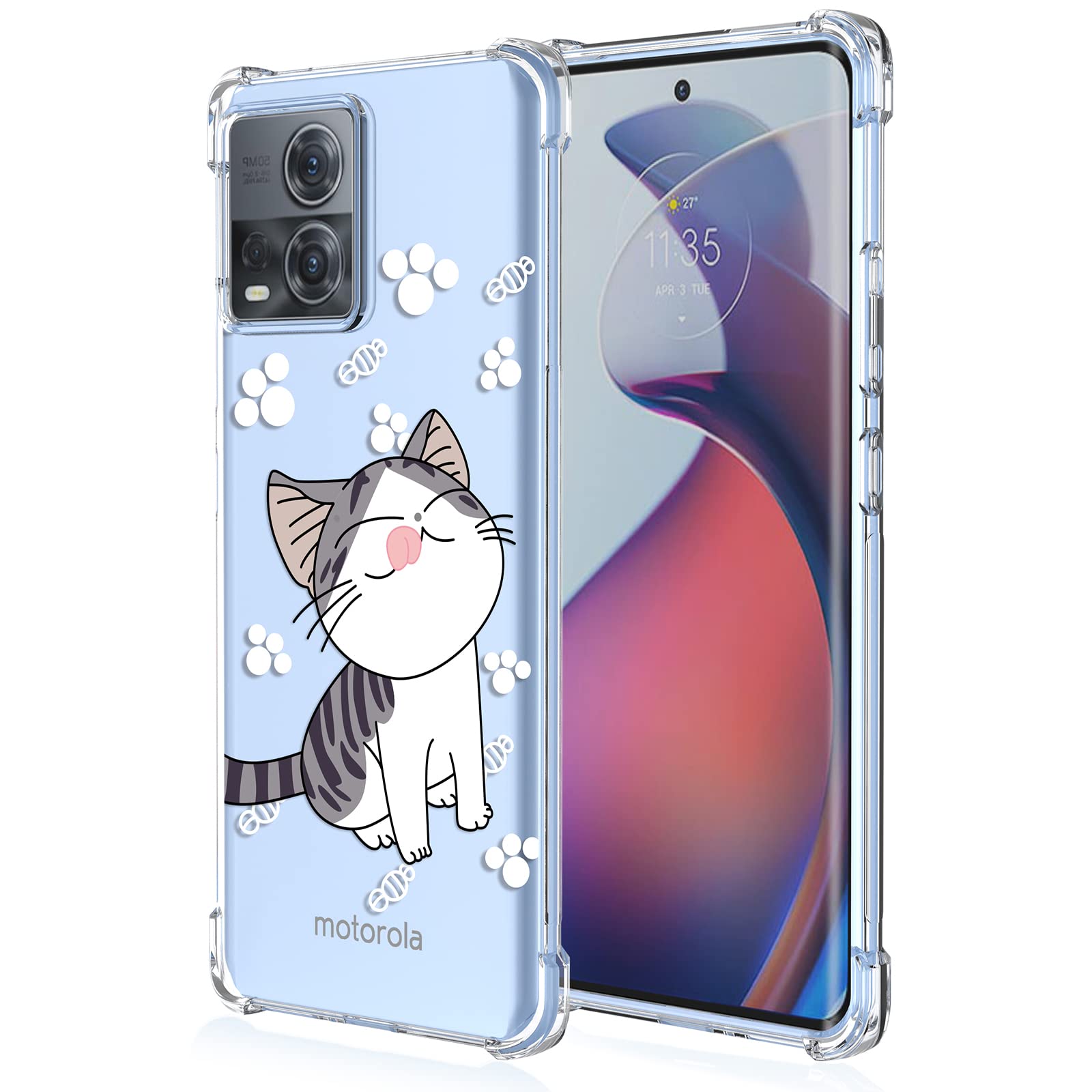 XINYEXIN Case for Motorola Edge 30 Fusion, Painting Flower Pattern Clear Case Soft TPU Silicone Case Slim Shockproof Bumper Girl Women Phone Cover - Cat — image 1