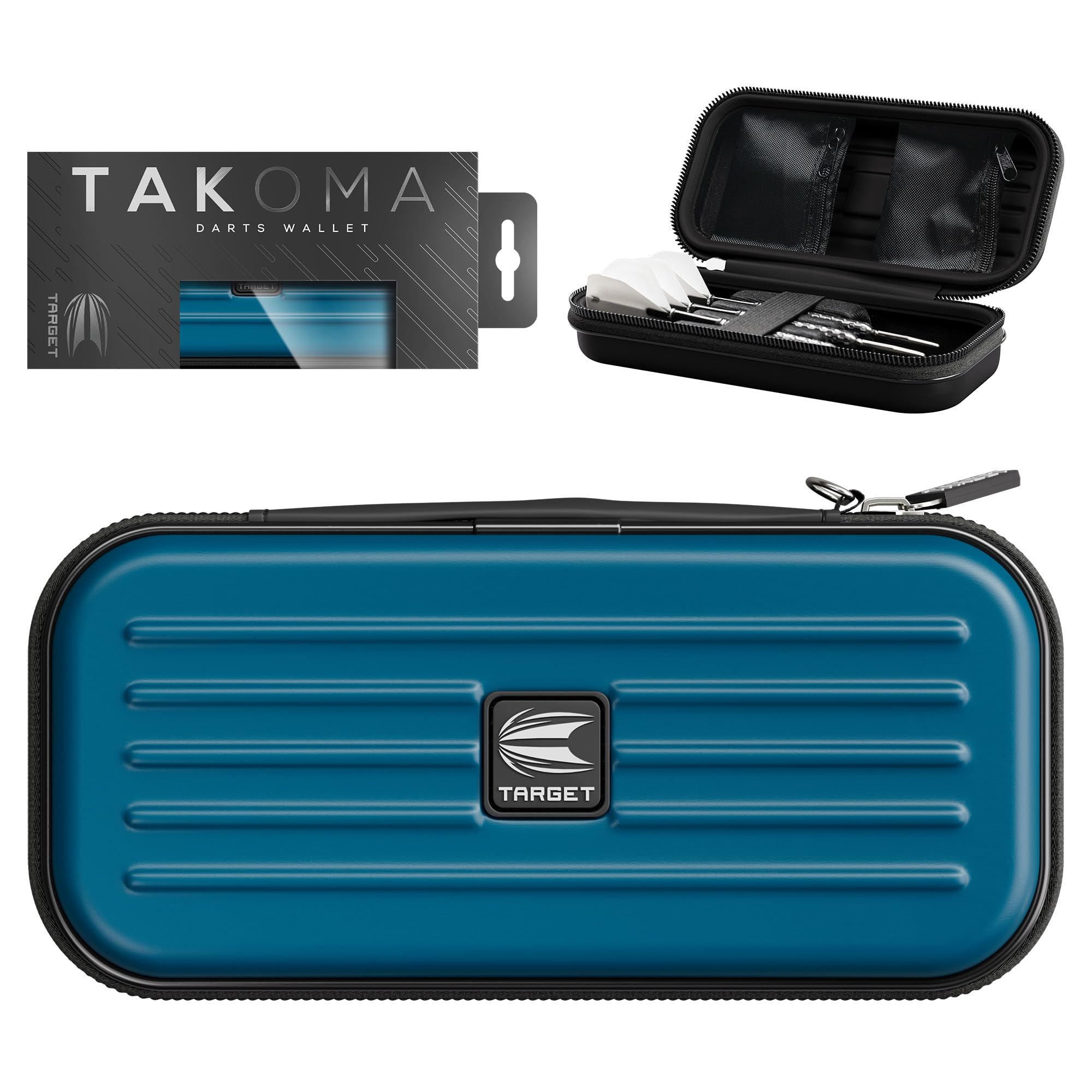 Target Darts Takoma Dart Case Wallet, Regular Size, Blue | Store 3 Fully Assembled Darts & Accessories | Dart Holder with Zip Lock Pouches, Store Flights, Shafts & Swiss Points