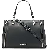 Calvin Klein Women's Bubble Lamb Organization Satchel Handbag | Vegan Leather, Exterior Slip Pocket, 3 Interior Pockets, Zip Pouch, Adjustable Crossbody Strap, Travel