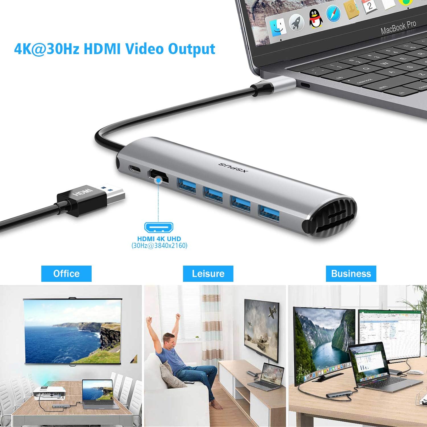 USB C Hub MacBook Pro Adapter - 8 in 1 Portable Aluminum USB C Dongle with USB C Charging, USB C to HDMI, 4 USB 3.0 Ports, SD/TF Card Reader, Compatible for MacBook Pro and More Type C Devices: Computers & Accessories