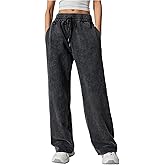 RoseSeek Women's Washed Wide Leg Sweatpants Elastic Waisted Casual Pants Streetwear Pants