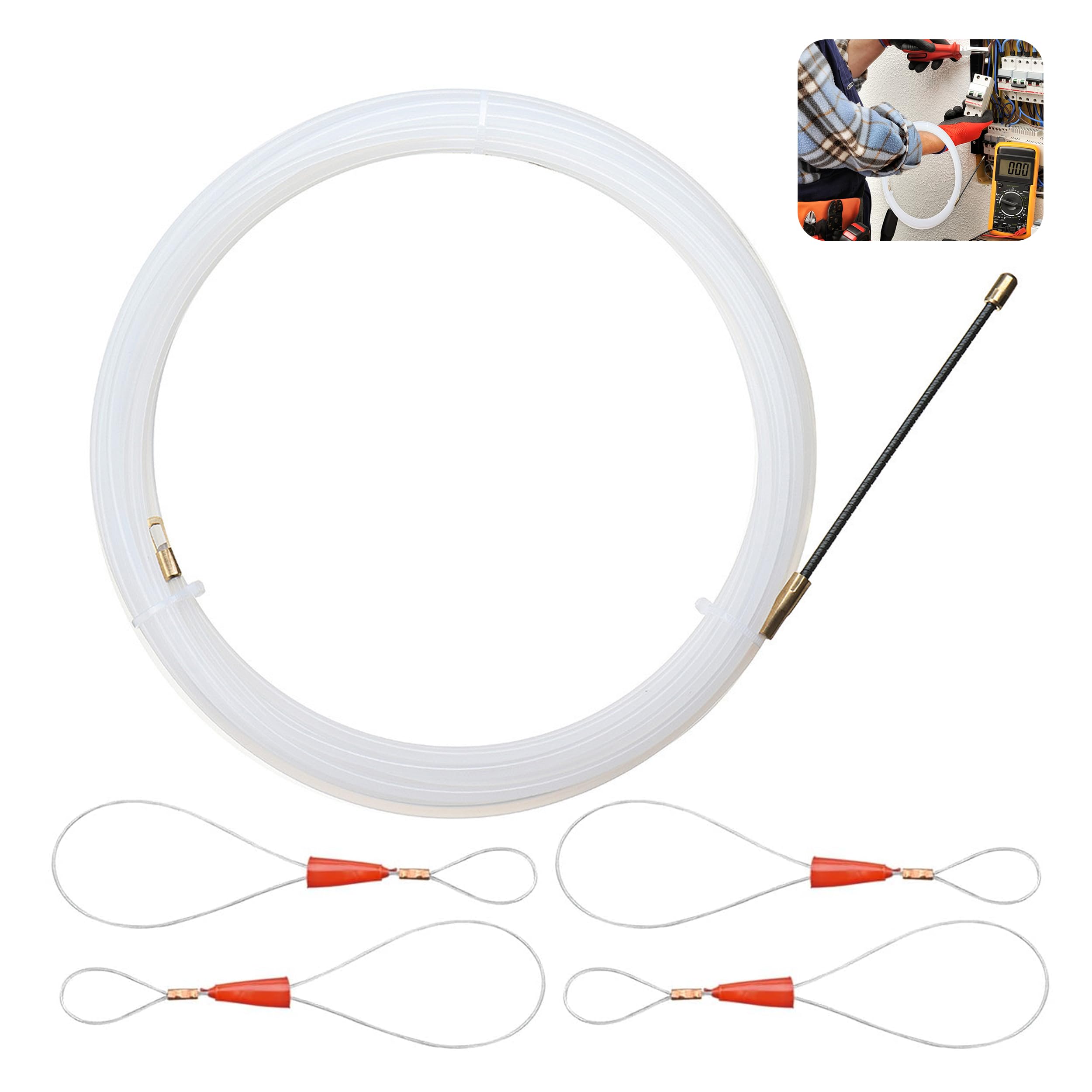 Electrical Wire Threader, 30M Fish Tape Wire Puller Through Wall, Cable Running Puller Rods Rods Electrical Wire Threader with 4 Metal Lock Wires for Insulation Pipe