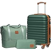 Coolife Suitcase Set 3 Piece Luggage Set Carry On Hardside Luggage with TSA Lock Spinner Wheels (Dark Green, 3 piece set (DB/TB/20))
