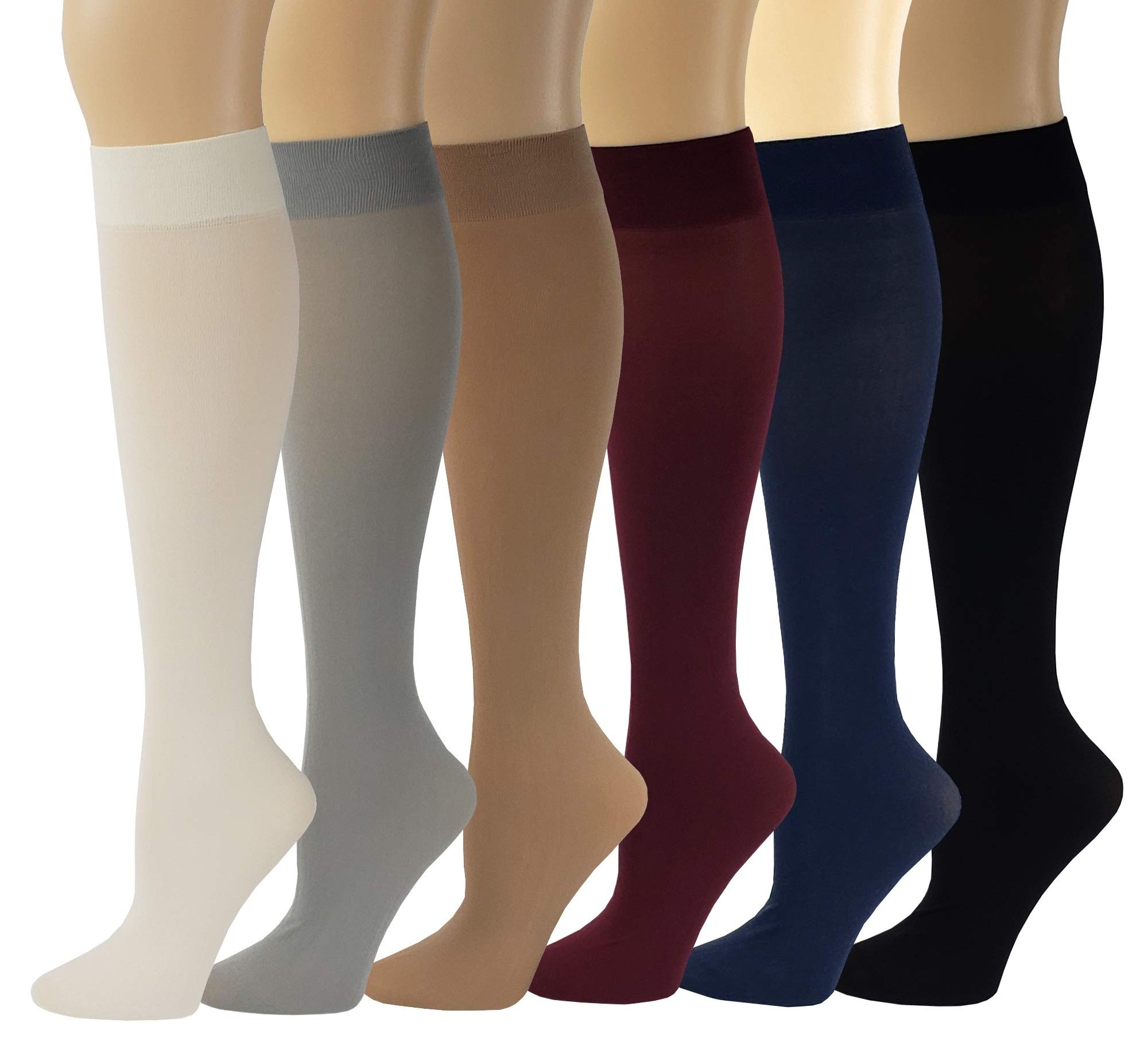 Photo 1 of SUMONA 6 Pairs Women Opaque Stretchy Spandex Knee High Trouser Socks (9-11, 6 Pairs Assorted #3)