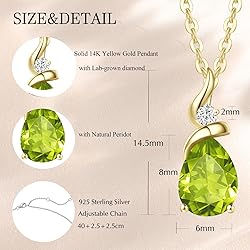 FANCIME Peridot Necklace 14K Solid Yellow Gold Pear
