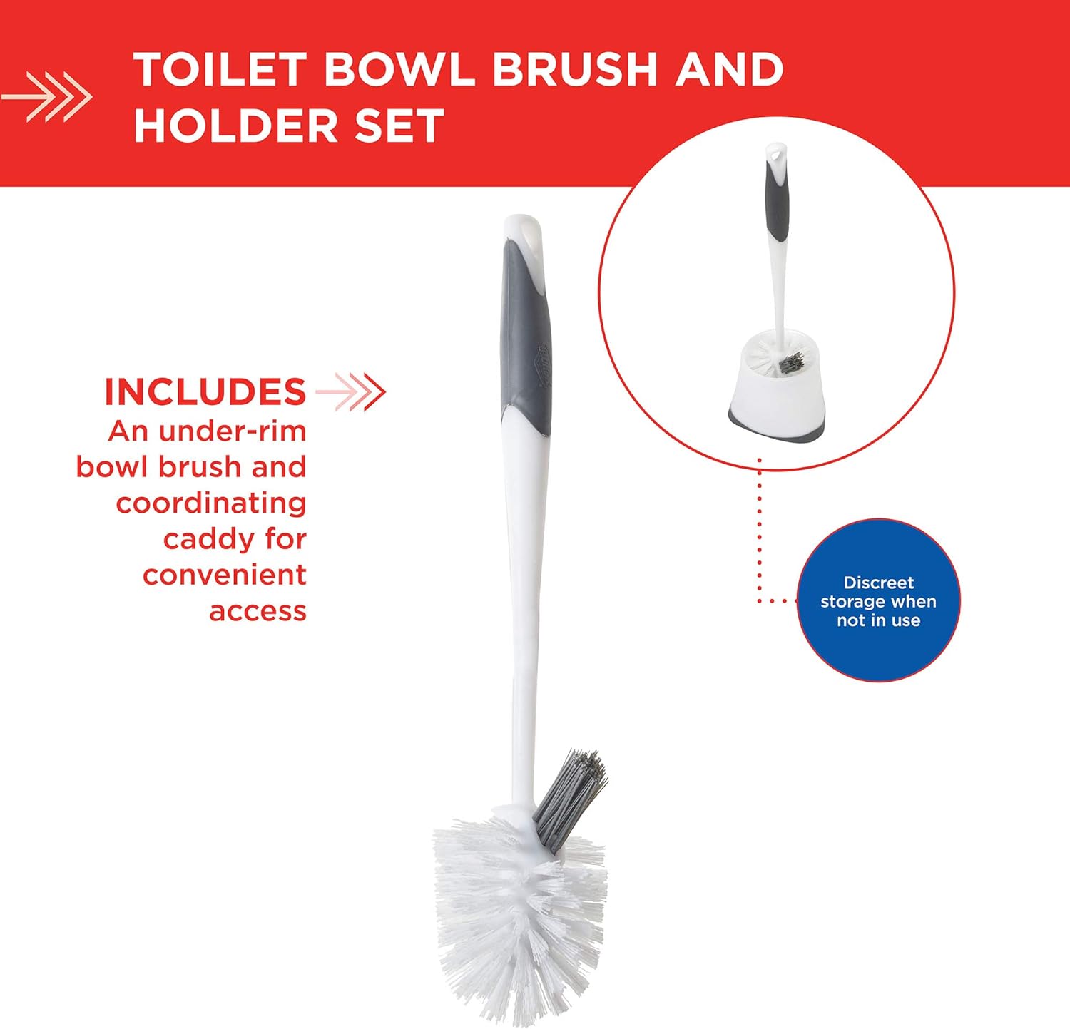 Clorox Under-Rim Toilet Bowl Brush with Corner Storage Caddy, 16" x 5" x 5.5": Home & Kitchen