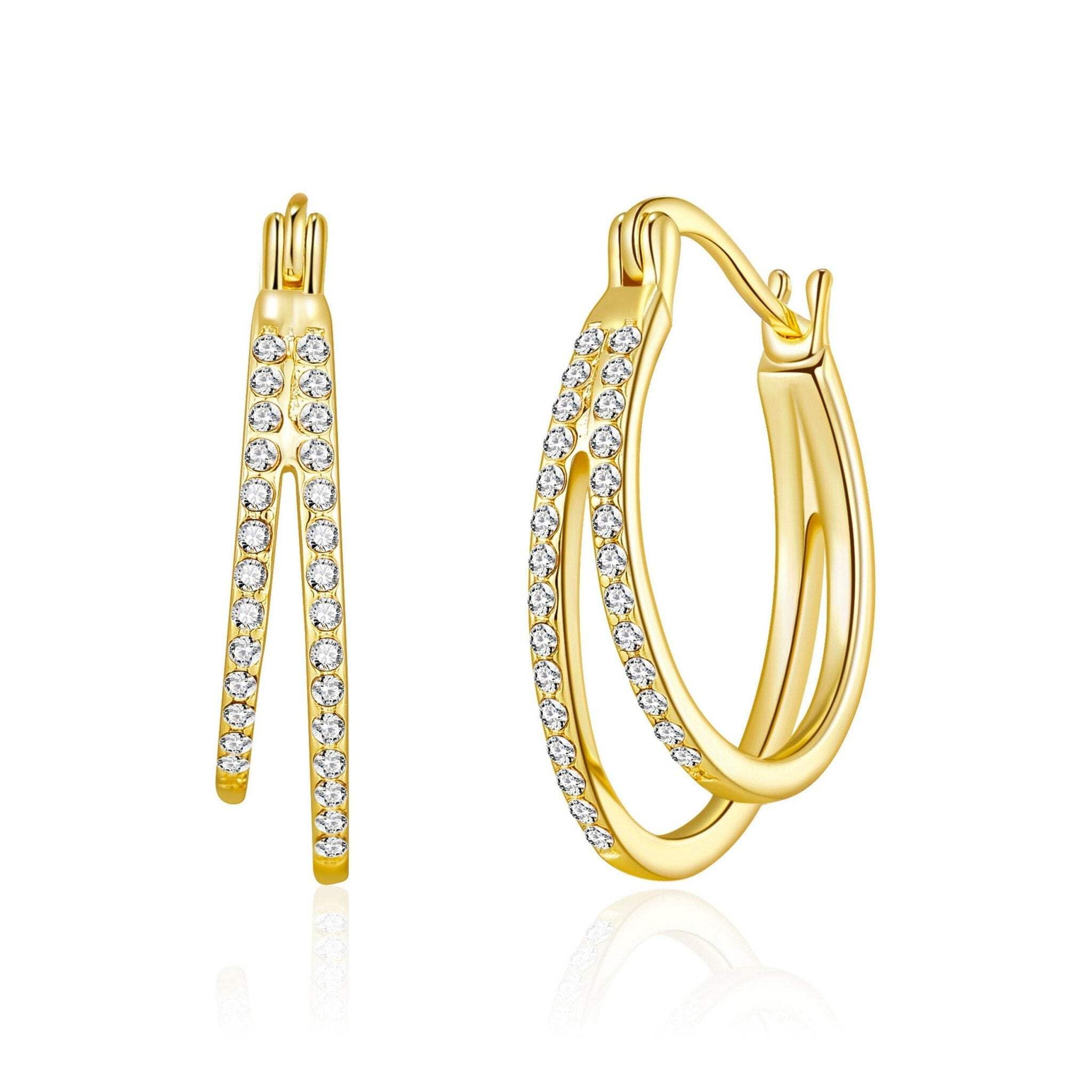 Philip Jones 18k Gold Plated Double Hoop Earrings Created with Zircondia® Crystals