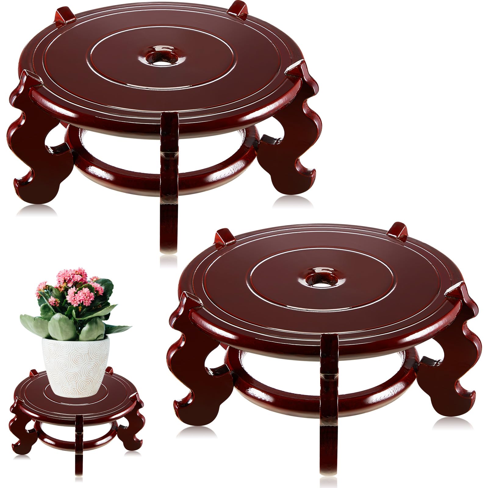 Photo 1 of Geetery 2 Pcs 4 to 12 in Wooden Plant Stands Indoor Chinese Oriental Plant Stand for Vase Fishbowl Flower Pot Lamp Redwood Base Vintage Display Rack Decor(8 Inch)