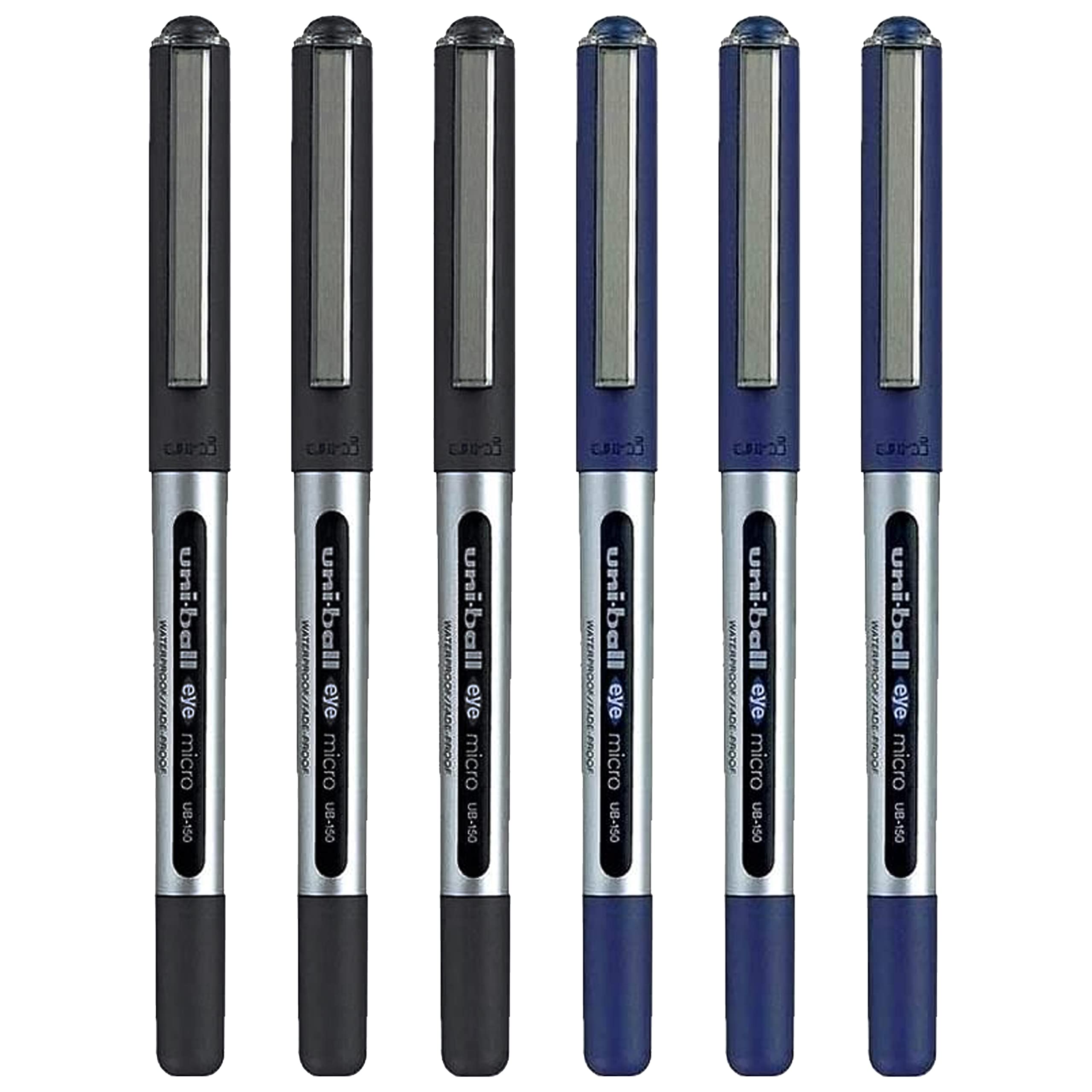 uni-ball Eye Micro Ub-150E Gel Ink Pen - 0.5 mm - Pack of 6-3 x Black, 3 x Blue