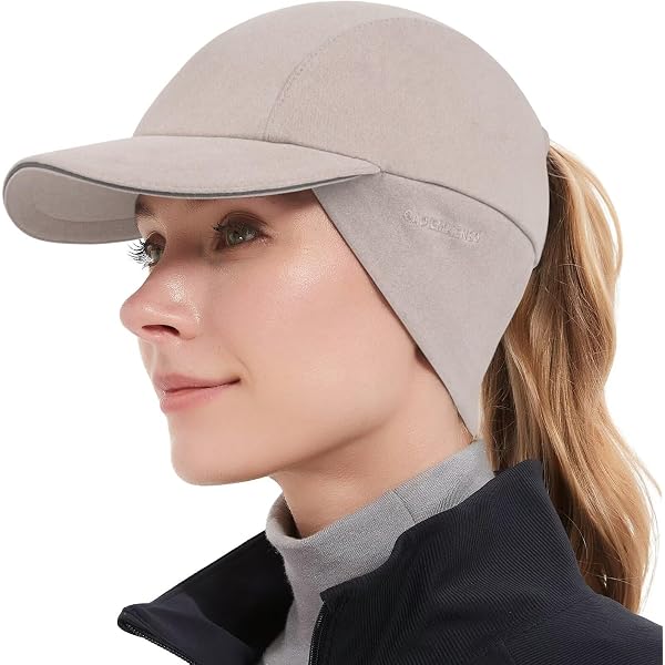 〽️Women’s Grey Fleece Winter Hat Reflective Ponytail Ear Flap TOP-EX M/L/XL Waterproof Baseball Cap for Women with Ear  main image 2