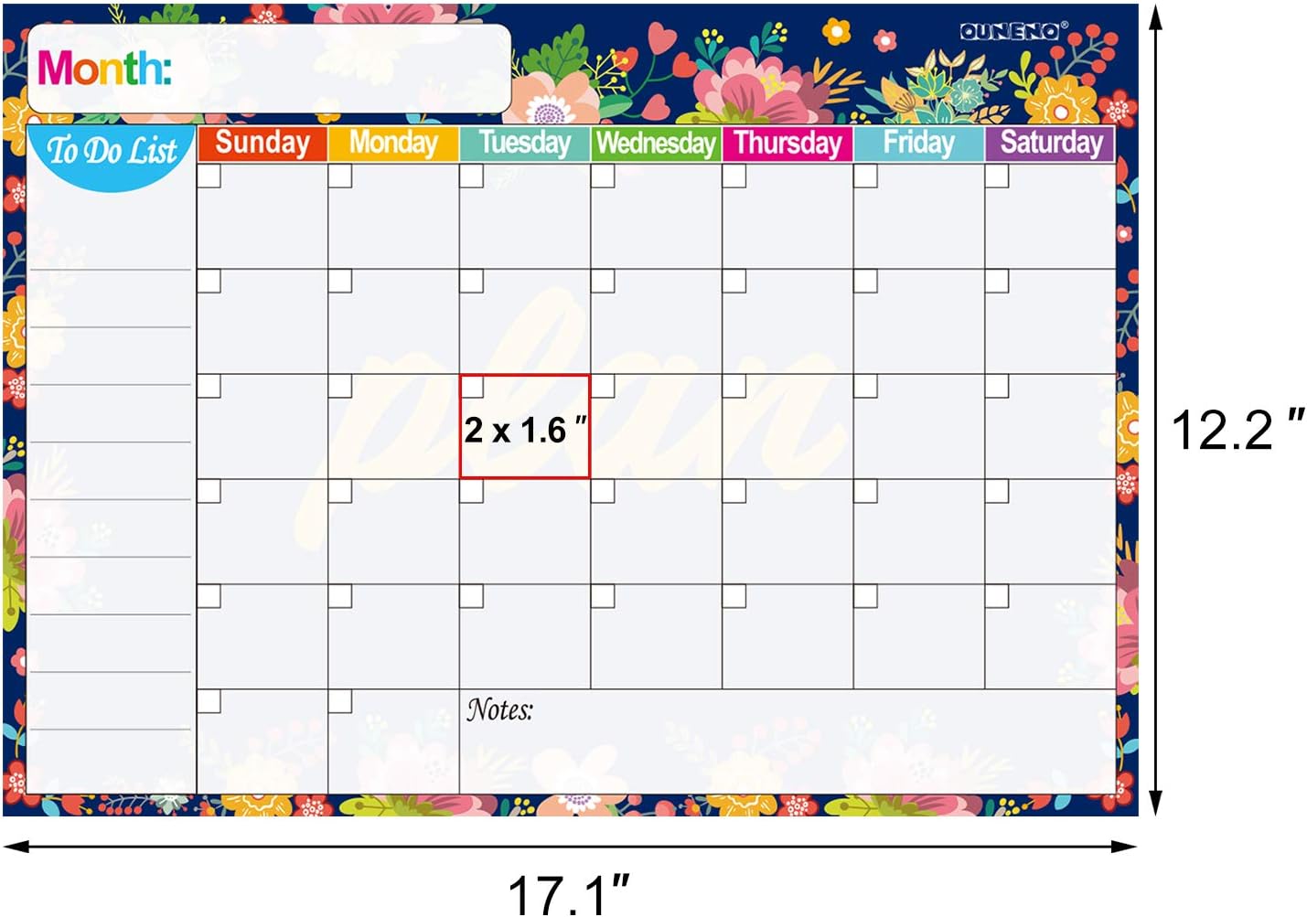 OUNENO Floral Magnetic Dry Erase Calendar to Do List for Refrigerator, 17.5 x 12 inches Large Magnet Reminder White Board for Kitchen Fridge Wall : Office Products