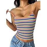 PRETTYGARDEN Women Summer Crop Tops Sleeveless Spaghetti Strap Tank Striped Cami Knit Y2K Clothes Slim Fit Spring Shirts