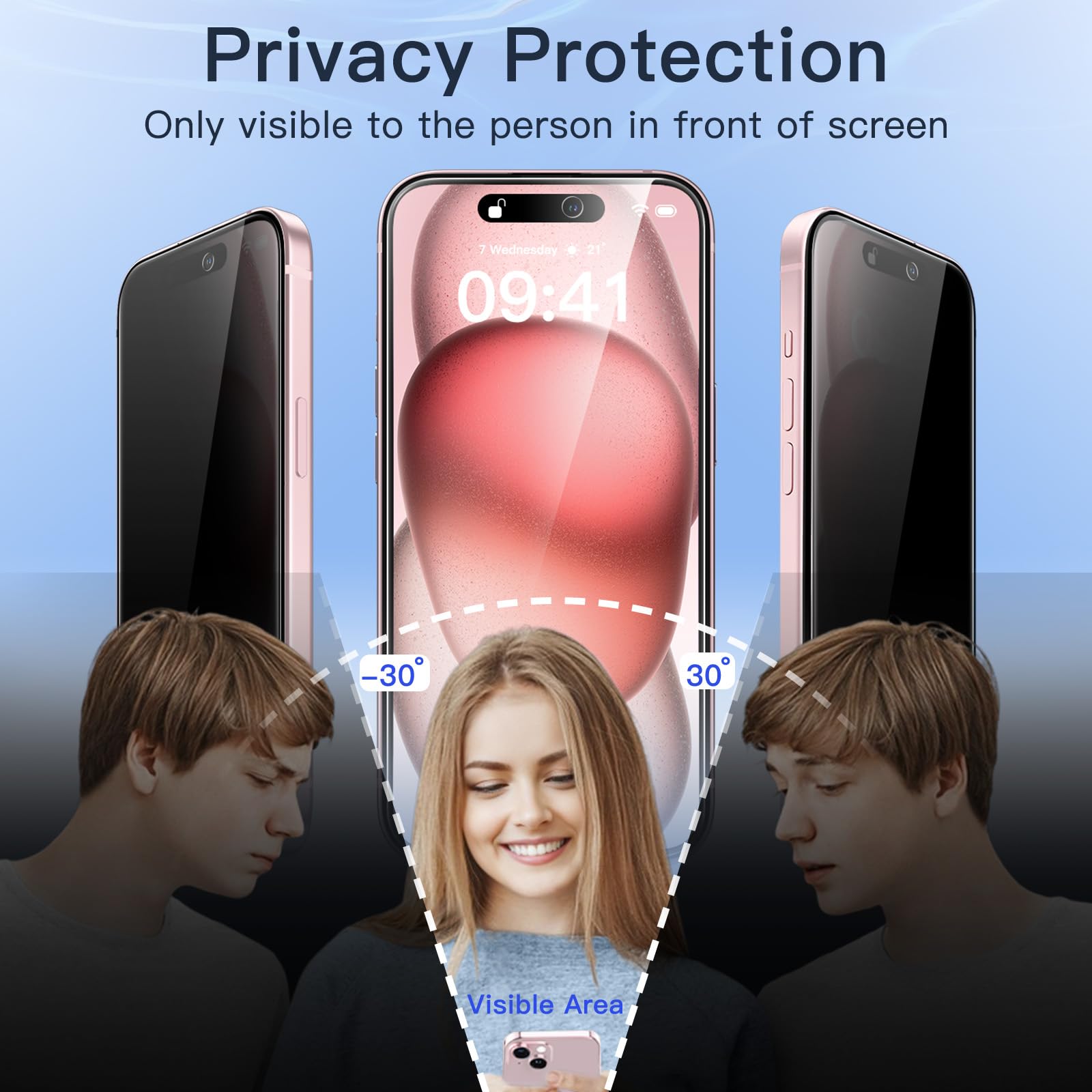 JETech Privacy Screen Protector for iPhone 15 6.1-Inch, Anti-Spy Tempered Glass Film with Easy Installation Tool, 2-Pack