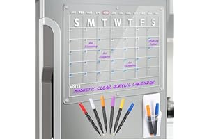 SUNEERPLAY Acrylic Magnetic Dry Erase Board Calendar for Fridge, 16.5"x12" Inch Clear Dry Erase Calendar for Refrigerator, Magnetic Planning Calendars Includes 6 Colors Markers and Magnet Pen Holder