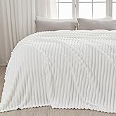 NEWCOSPLAY Super Soft King Blanket White Premium Silky Flannel Fleece 3D Ribbed Jacquard Lightweight Bed Blanket All Season Use (White Ribbed, King(90"x110"))