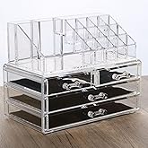 Cq acrylic Clear Make Up Organizer Countertop,Small 4 Drawers Cosmetic Storage,Cute Vanity Skincare Organizers for Jewelry,Lipstick,Makeup Brush,Beauty Product Desk and Bathroom Organizers and Storage