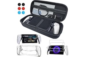 3 in 1 Accessories Set for PlayStation Portal - INITMMO Carrying Case for PS5 Portal and Hard PC Clear Cover Case with 2 Screen Protector Tempered Glasses,4 Thumb Grips,PS Portal Accessories Bundle