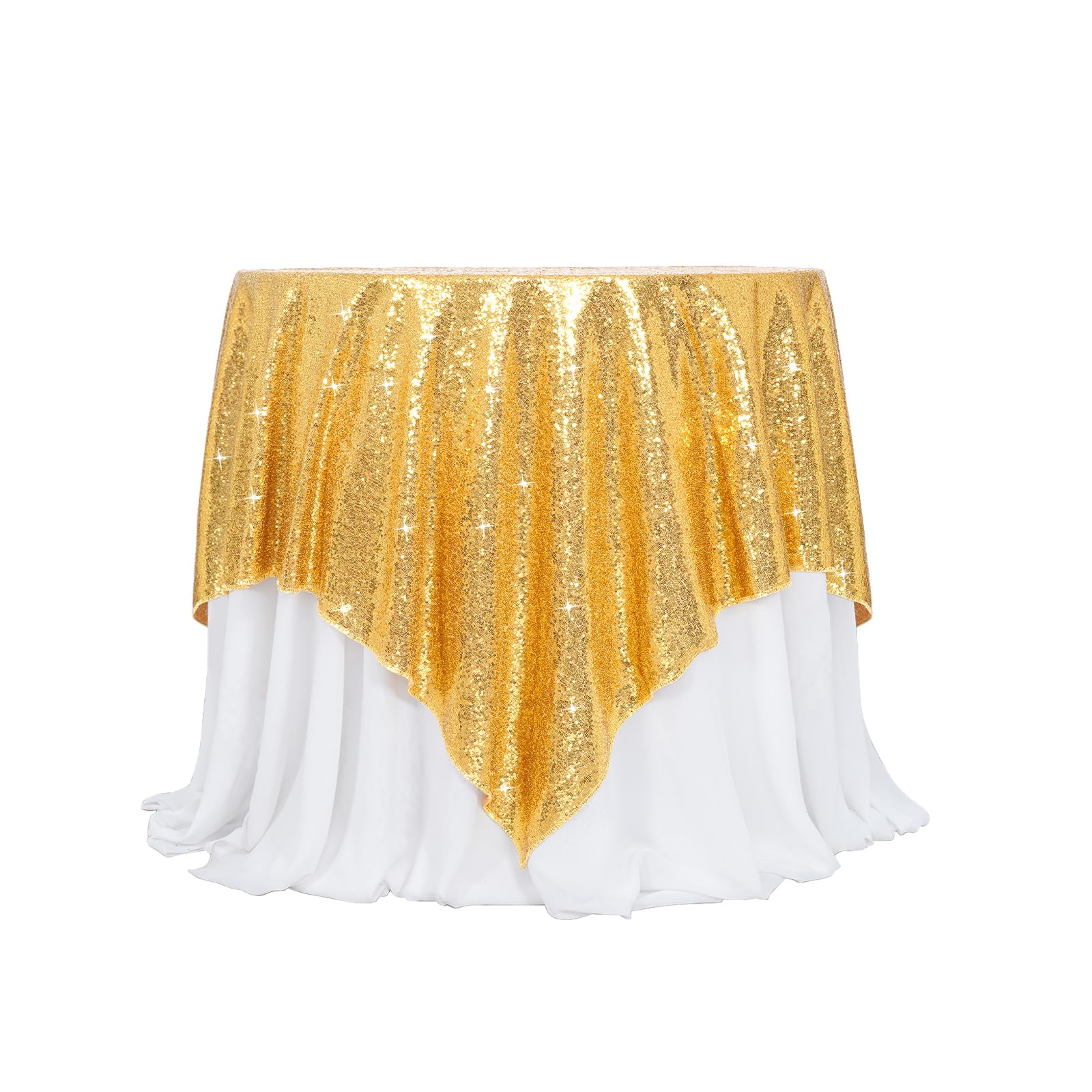 Poise3EHome Gold Sequin Tablecloth 90×90 Inch Square Sequin Fabric Table Cover Overlay for Baby Shower Birthday Party Wedding Christmas Holiday Cake Table Decoration Image