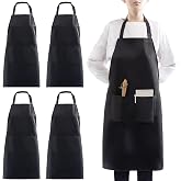 4 Packs Waterproof Cooking Chef Bib Aprons with 2 Pockets for Men Women | Adjustable Neck Straps &amp; Long Ties, Machine Washable, Professional Apron for Kitchen BBQ Gardening Grilling Baking Restaurant