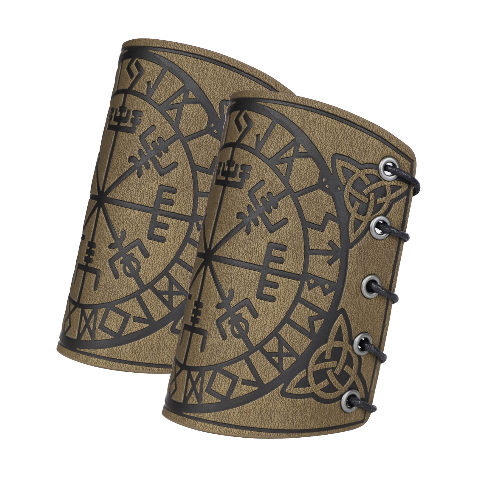 2Pcs Leather Arm Guard Gauntlet Wristband Medieval Knight Armor Bracers Viking Wrist Band Guards Punk Warrior Archery Bracers Unisex Leather Cuffs Armband Costume Cosplay Kit for Adult Men Women