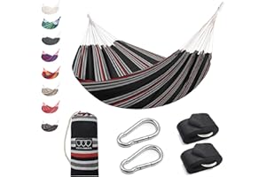Gold Armour Hammock, Brazilian Style Hammock with Tree Straps for Hanging Durable Hammock, Portable Single Double Hammock for Camping Outdoor Indoor Patio Backyard (Black Stripe)