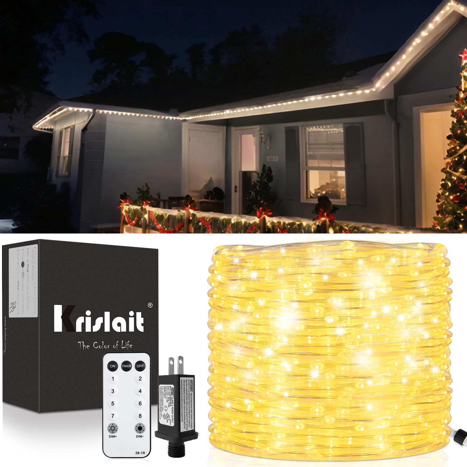 Photo 1 of 40ft 120 LED Rope Lights, Outdoor Rope Lights Plug in Outdoor Tube Light for Garden, Patio, Party, Christmas (Warm White)