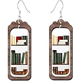 Handmade Book Earrings for Women Bookshelf Dangle Drop Earrings Fun Gifts for Book Lovers Librarian Teachers Appreciation Gifts