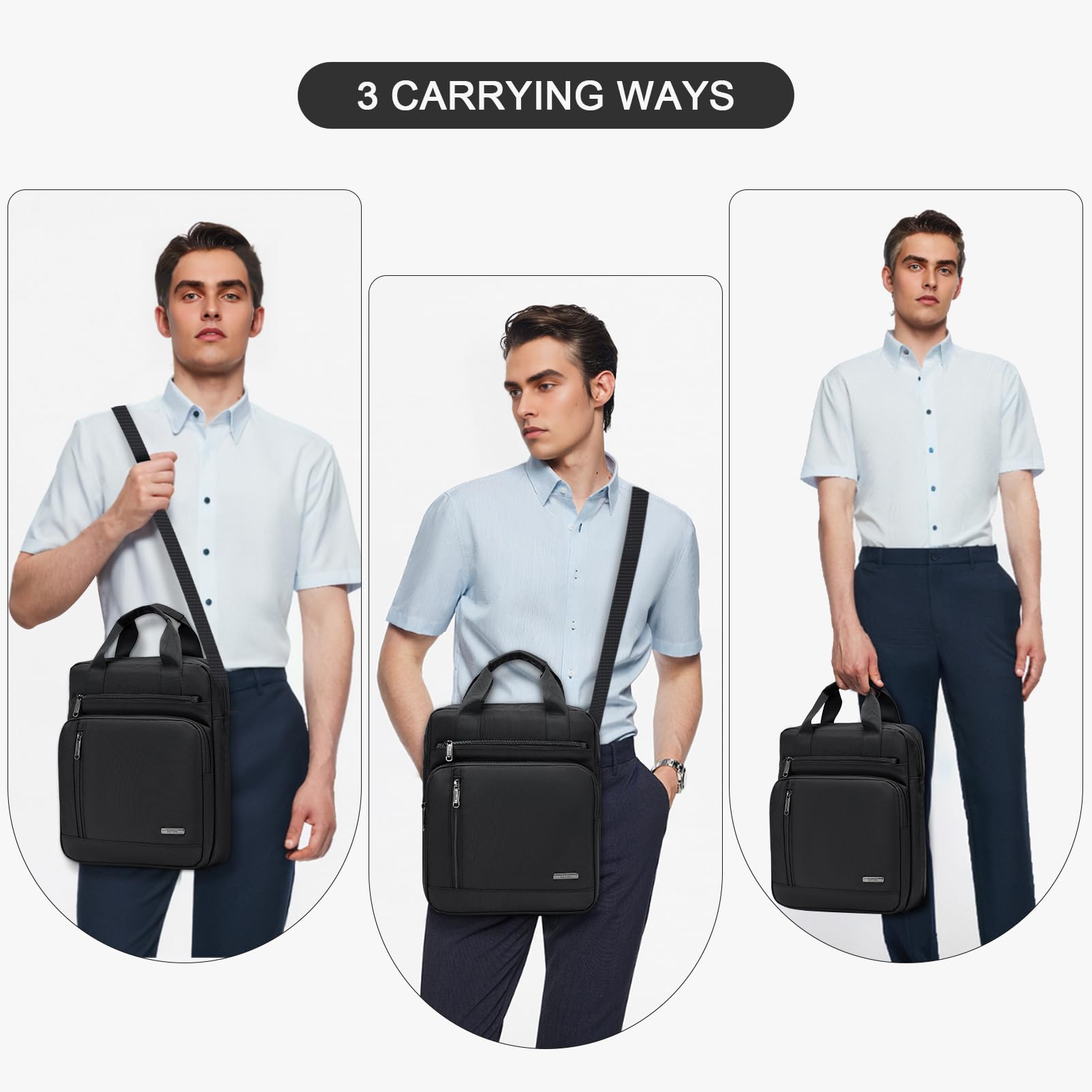 SUCIKORIO Umhängetasche Herren Groß, Multi-Pocket Schultertasche Herren Laptop 14 Zoll 28x33x10cm Wasserdicht Oxford Sling Crossbody Bag Schwarz Herrentasche Mit Oberem Griff für Arbeit, Reise 2