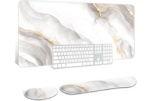 Auhoahsil Keyboard Mouse Pad Set, XXL Large Desk Pad+Keyboard Wrist Rest+Mouse Cushion Support, Ergonomic Memory Foam, 35.5''
