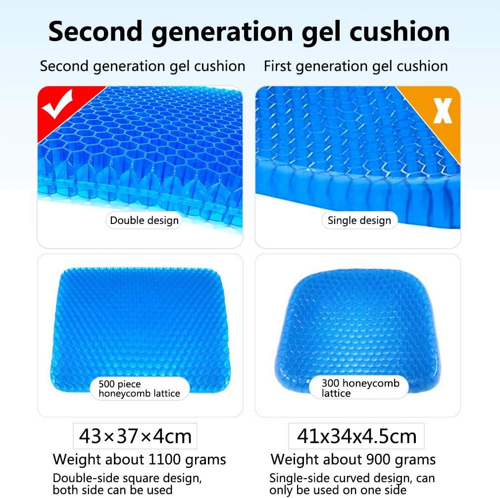 Gel Seat Cushion, Double Thick Big Gel Seat Cushion, Honeycomb Design Gel Seat Cushion for Pressure Relief Back Pain, Gel Cushion for Home Office Chair Cars Wheelchair(with Non-slip Seat Cover): Home & Kitchen
