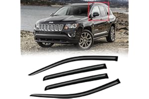 CMVT Auto Window Visor for 2007-2016 Jeep Compass, Out-Channel Rain Guards Shields Vent Shade Deflector Wind Dark Smoke Ventshade Ventvisor 2008 2009 2010 2011 2012 2013, Tape-On Outside-Mount, 4PCS