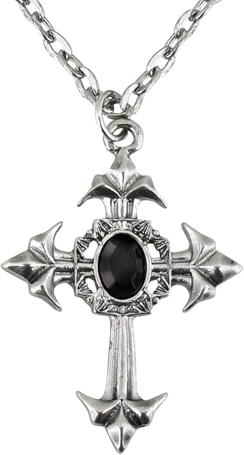 Gothic Cross Necklace withBlack Gem Gothic Jewellery for Fancy Dress Costumes Accessories