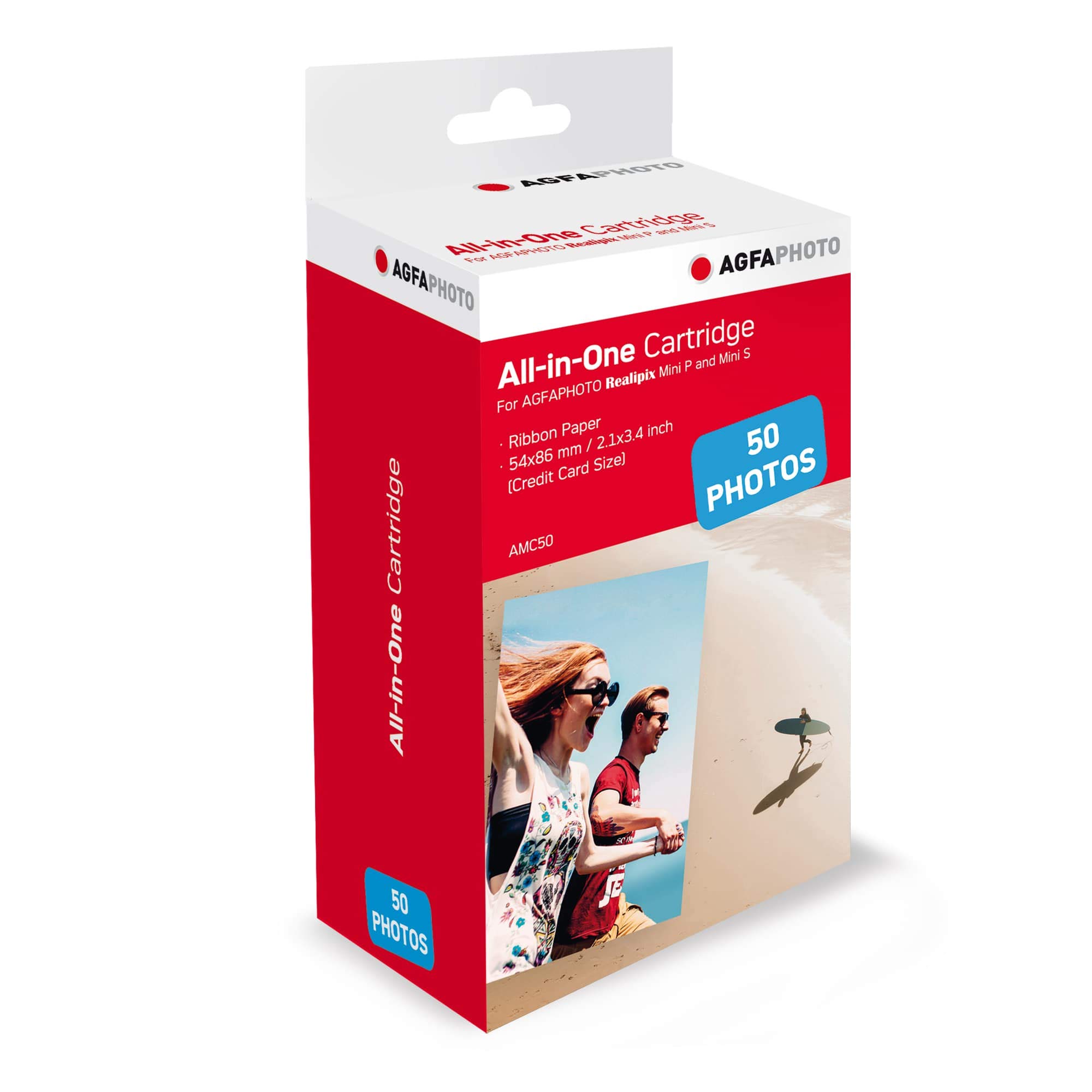 AgfaPhoto Realipix Mini S, P Compatible Ink Cartridge and Paper Kit, 5.3 x 8.6 cm, 50 Sheets, Superior Printing, White, Matte Finish