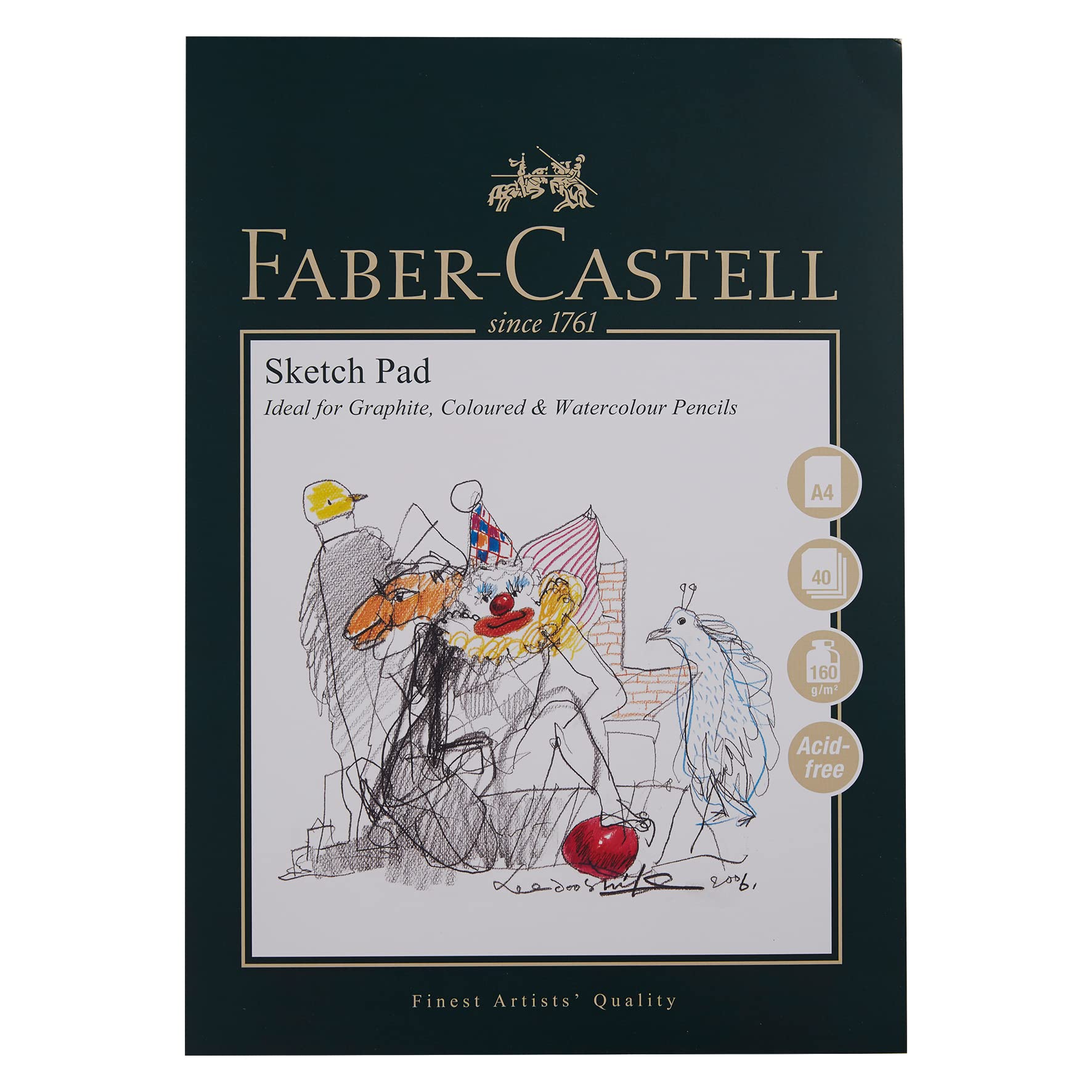 Faber-Castell Art & Graphic Sketch Pad, A4, Acid Free Gummed Paper Pad, 160 GSM, 40 Sheets for Graphite, Pencil, Coloured and Watercolour Pencils, Charcoal, Pitt Pens, Arts, Craft, Home and School — image 1