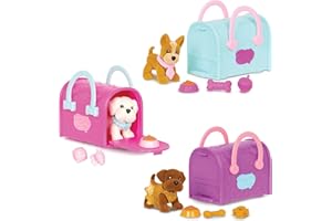 Pucci Pups - Collectible Puppy Set – Chocolate Lab, Maltese, Chihuahua – Carrier Purse – Dog Accessories Included – Toys for Kids 3+