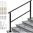 Handrails for Outdoor Steps Fits 1 to 5 Steps Stair Railing for Outdoor, Wrought Iron Handrail with Installation Kit for Concrete Steps, Porch Steps (5 Steps), Matte Black