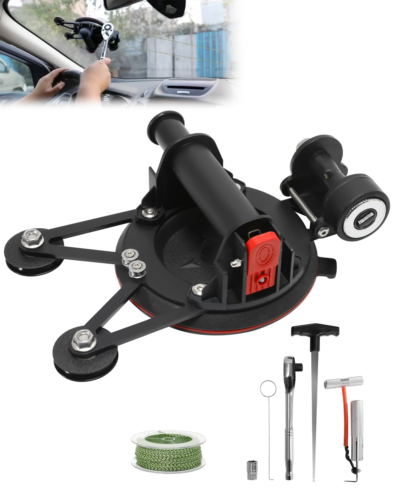 Photo 1 of Krysolad Upgrade Auto Windshield Glass Removal Tool Kit, Dual-Cutting, Auto Glass Cut Out Tool with Locking Function, with Threader, Coil and Windshield Cutter for Cars and Trucks