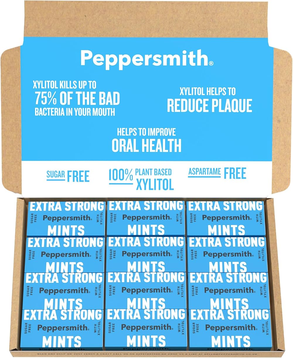 Peppersmith Extra Strong Mints Sugar Free Xylitol 12x15g Natural Eucalyptus