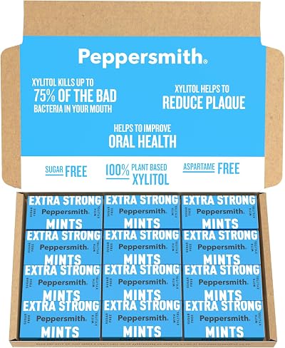 Peppersmith Extra Strong Mints Sugar Free Xylitol 12x15g Natural Eucalyptus