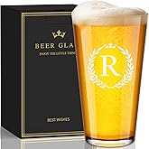 Personalized Beer Glasses Gifts for Men, 16 oz Pint Glasses Monogrammed A-Z Drinking Glass Cups Customized Gift, Unique Christmas Anniversary Birthday Gifts for Men Him Dad Brother Husband Grandpa (R)
