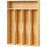 Bellsal Utensil Organizer 10 Inch Silverware Tray for Drawer Utensil Holder Cutlery Organizer Kitchen Drawer Organizer 5 Compartment Small Narrow Bamboo