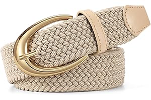 JASGOOD Braided Stretchy Belts for Women Casual Woven Elastic Belt with Gold/Silver Buckle for Jeans Dress Pants