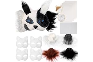 B BBPM Therian Mask Kit Cat Fox Masks with Fur & Eye Mesh and Felt Sheet 4PCS Furry Animal Mask to Paint Arts Crafts Gear Diy for Halloween, Cosplay,Masquerade Therian Accessory