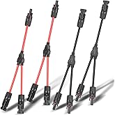 2 Pairs Solar Connectors Y Branch Parallel Adapter 10AWG 20A Y-Branch Wire Plug Tool Kit for Solar Panel(M/FF+F/MM)