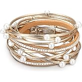 Fesciory Leather Wrap Bracelets for Women, Boho Leopard Multi-Layer Crystal Beads Cuff Bracelet Jewelry