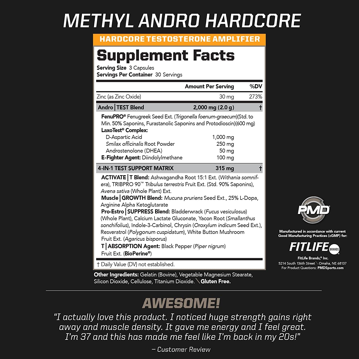 PMD Methyl Andro Hardcore - Support Testosterone for Lean Muscle & Strength Gains-Weightlifting and Workout Performance- Dietary Supplement (90 Capsules)