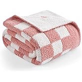 Snuggle Sac Checkered Throw Blanket for Couch, Super Soft, Cozy Warm Knit Blankets, Reversible Plaid Fluffy Throws for Sofa Bed Checkered Pink, 50x60 Inches