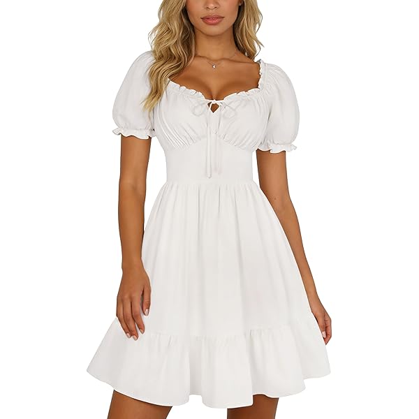 Amazon.com: Floral Fit and Flare Dress in White - L: Clothing, Shoes &  Jewelry