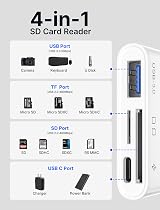 JSAUX 4-in-1 USB C Card Reader with USB 3.0 & Charging Port White view 6