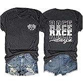 Racing Shirt for Women Start Your Engines T-Shirts Race Day Checkered Flag Tee Race Lover Tops Race Car Casual Short Sleeve